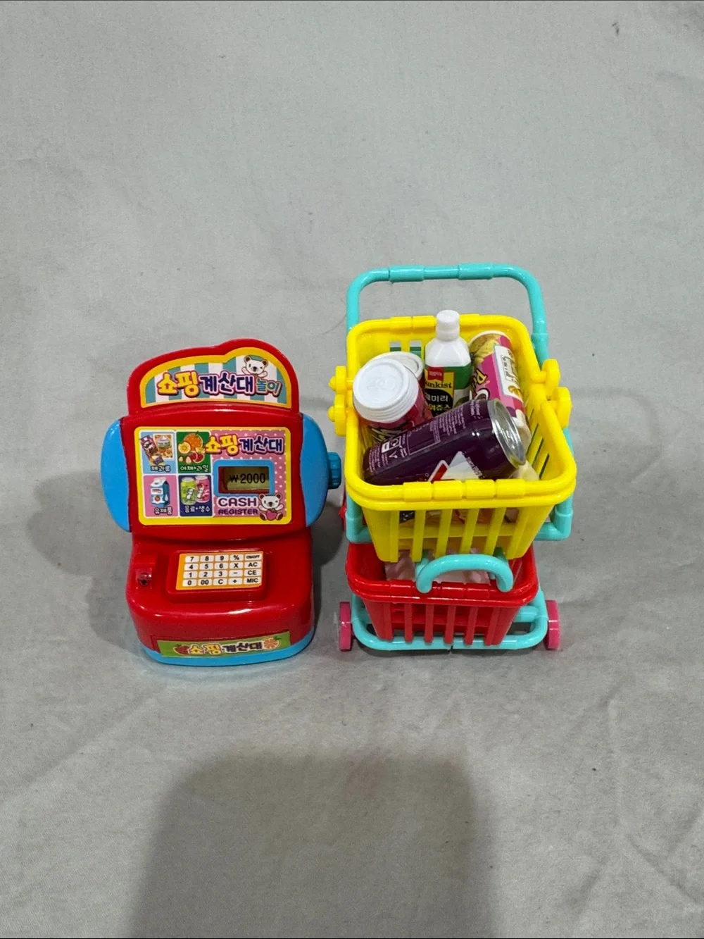 Kids Pretend Play Kitchen and Shopping Set with Pink and Teal Accessories
